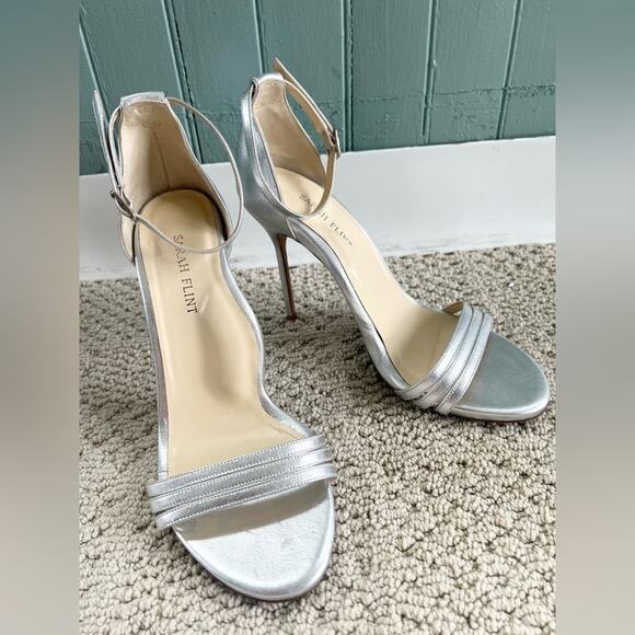 Sarah Flint Perfect Sandal heel Metallic Silver Nappa 39 or 8/8.5 wedding formal - Picture 4 of 11